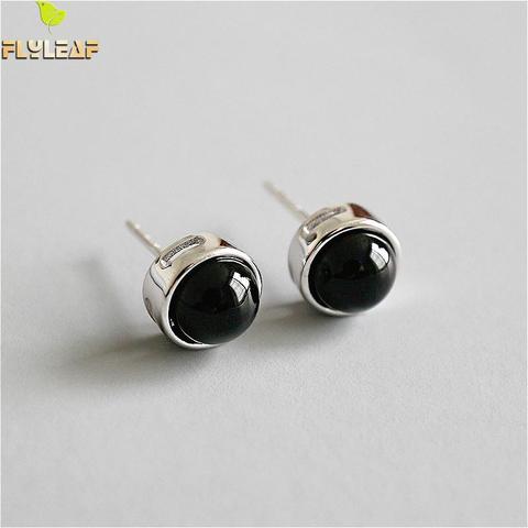 Flyleaf 925 Sterling Silver Round Black Onyx Stud Earrings For Women Personality Simple Earings Fashion Jewelry High Quality ► Photo 1/5