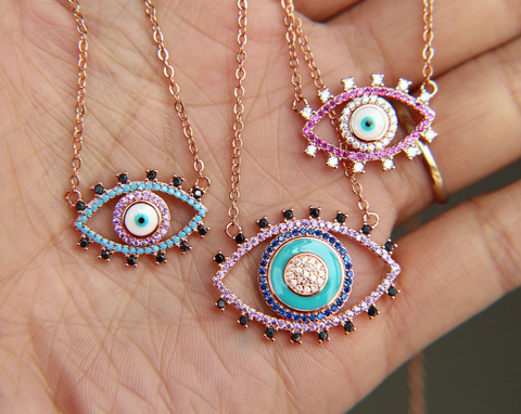 3 colors cz paved evil eye pendant necklace rose gold color Bohemia evil eye jewelry ► Photo 1/4