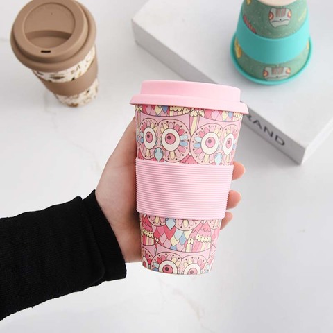 Brand Heat Resistance Bamboo Fiber Mug Coffee Mugs With Silicone Lid Tea Milk Bear Cup Drinkware Water Bottle 400ML ► Photo 1/6