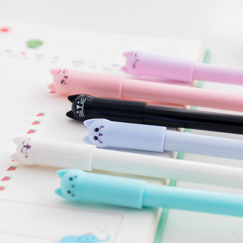 Lot 6PCS Kawaii Cute Cat Gel Pen Black Ink Pens Stationery School Office Supply 