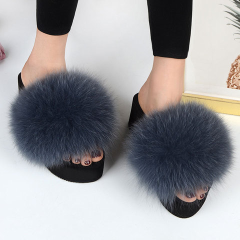 25 colors Women's Furry Slippers Ladies Cute Plush Fox Hair Fluffy Slippers Women's Fur Slippers summer Warm Slippers for Women ► Photo 1/6