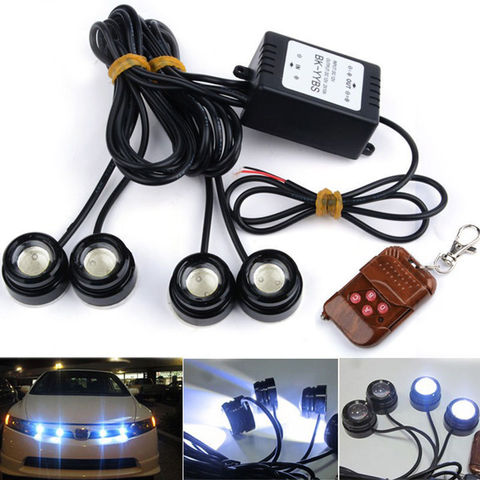 4 In 1 3W Strobe Flash Eagle Eye LED Car Day Time Running Lights With Wireless Remote Waterproof DRL Car Warning Light White ► Photo 1/6