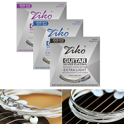 ZIKO DUS Series Acoustic Guitar Strings 010-048 011-052 012-053 Inch Hexagon Carbon Steel Core Silver Plating Wound 1 Set String ► Photo 1/6