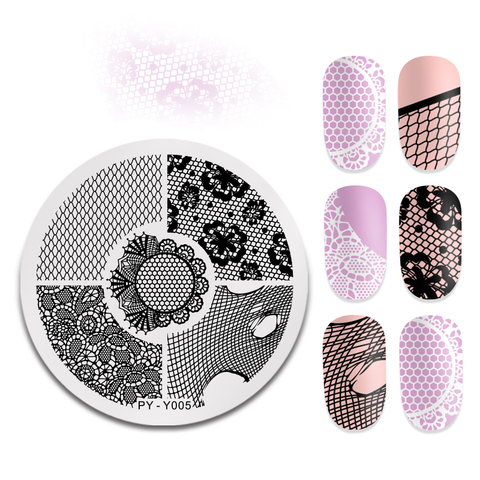 PICT YOU Nail Stamping Plates Round Lace Patterns Stainless Steel Grid Flowers Lace Nail Design Stamp Stencil Nail Image Plate ► Photo 1/6