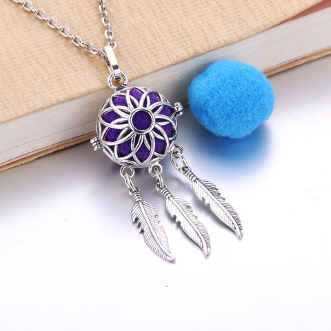 Aroma Open Vintage Feather Locket Pendant Perfume Essential Oil Aromatherapy Diffuser Necklace Locket Necklace With Pad 8837 ► Photo 1/6