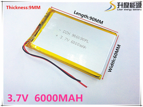 li-po Polymer battery 6000 mah 3.7V 906090 smart home MP3 speakers Li-ion battery for dvr,GPS,mp3,mp4,cell phone,speak ► Photo 1/1