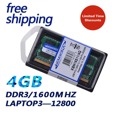 KEMBONA New Laptop memory 4GB DDR3 PC3-12800s 1600MHz SO-DIMM ram 1.5V ► Photo 1/3