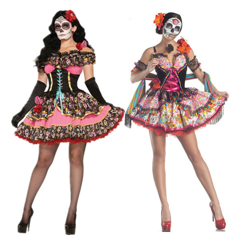 Women Sexy Sugar Skull Flower Fairy Halloween ghost vampire bride Fancy Dress Skeleton day of The Dead Carnival purim Costume ► Photo 1/6