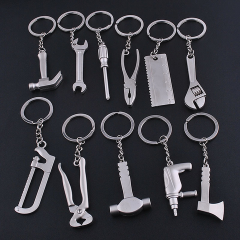 TAFREE Fashion Tools Keychains Spanner,Hammer,Saw,Axe,Wrench,Electrodrill,Scissors Alloy Pendants with Chains useful Key chains ► Photo 1/6