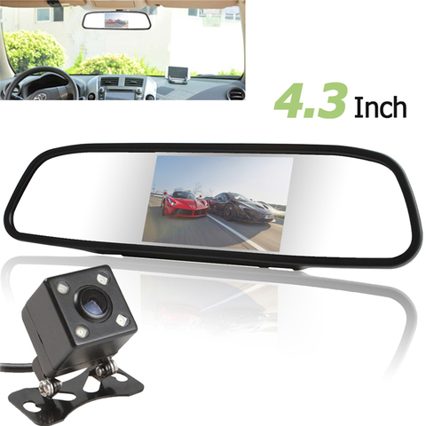 Univeral 4.3 Inch TFT LCD Auto Car Rear View Mirror Monitor Parking +  Car Rearview Reverse Camera Night Vision 170 Wide Angle ► Photo 1/6