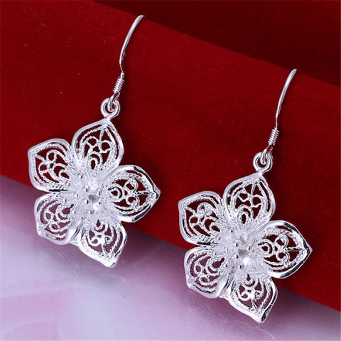 High quality  silver color beautiful flower earrings hot selling fashion jewelry E035 Free shipping Christmas gifts ► Photo 1/4