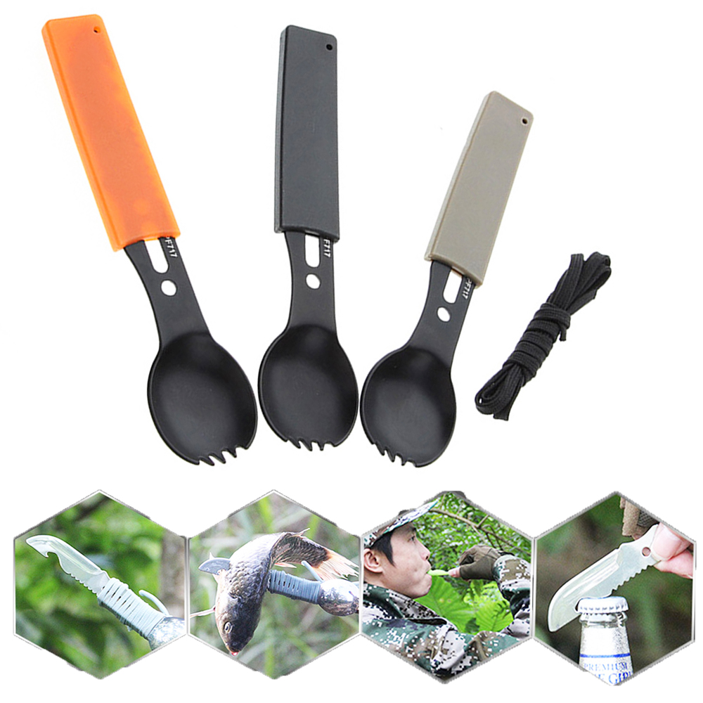 Camping Equipment Cookware Spoon Fork Bottle Opener Portable EDC Survival Tool