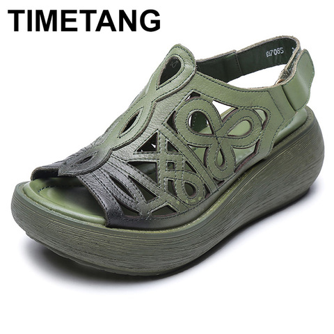 TIMETANG  2022Spring Summer Style Genuine Leather Casual Shoes Woman Flats Super-soft Women Thick bottom Breathable women Shoes ► Photo 1/1