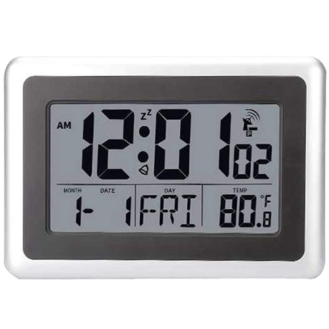 Atomic Digital Wall Clock, Large Lcd Display, Battery Operated, Indoor Temperature, Calendar, Table Standing, Snooze Without B ► Photo 1/6