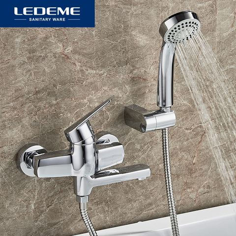 LEDEME Bathtub Faucet 1 set Bathroom Chrome Plated Round Shower Head Faucets Surface Bathtub Faucets Outlet Pipe Bath L3140 ► Photo 1/6