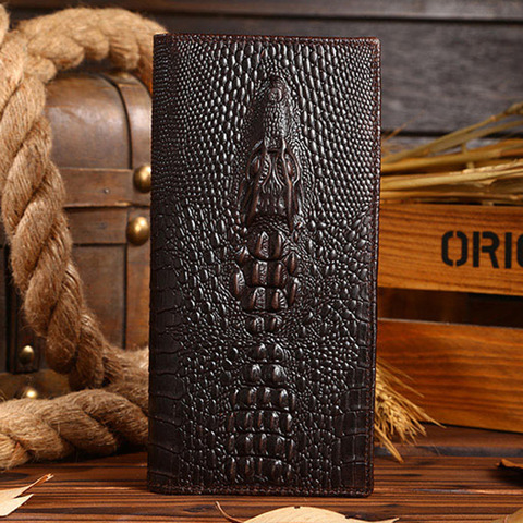 High Quality Men Genuine Leather Long Wallet Crocodile Grain Oil Wax Cowhide Retro Male Multi-Card Holder Clutch Money Bag Purse ► Photo 1/6