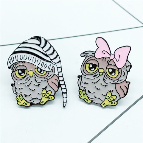 New Owl Brooch Bow Owl Long-tailed Owl Couple Animal Brooch Gift Child Cute Cartoon Badge Gift Jewelry Backpack Clothing Pendant ► Photo 1/6