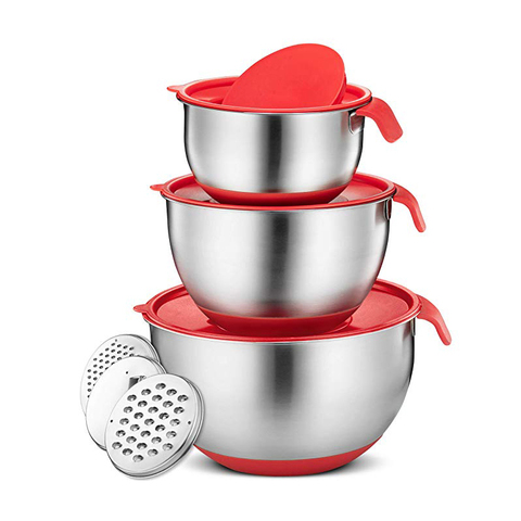 Stainless Steel Mixing Bowls With lid Handle Non-Slip Silicone Base DIY Cake Baking Mixer Bowl Salad Grater Kitchen Cooking Tool ► Photo 1/6