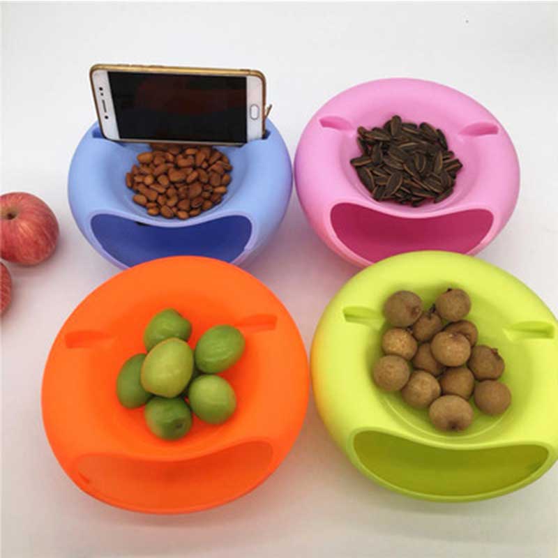 Snack Fruit Plate Double Layer Home Holder Phone with Dish Bowl Lazy Tools