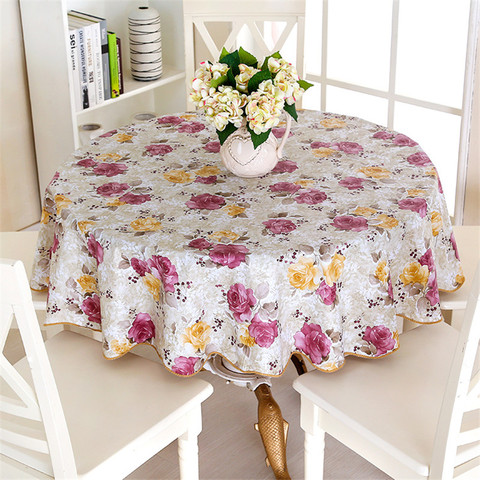 PEVA Printed Table Cloth Waterproof Oilproof Backside Ati-slip Flannel Round Tablecloth Table Cover For Home Restaurant ► Photo 1/5