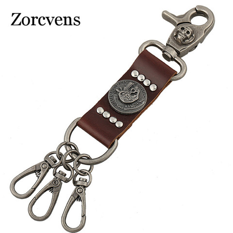 ZORCVENS Punk Love Genuine Leather Skull Keychain For Men luxury Car Keychains for Couples Skeleton Key Chains ► Photo 1/6