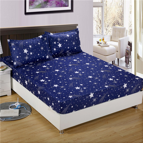 Bonenjoy 3pc Bed Sheet with Pillowcase Geometric Printed Fitted Sheet With Elastic Bed Linen Polyester Mattress Cover Queen Size ► Photo 1/6