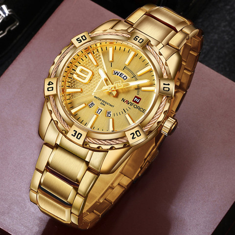 NAVIFORCE Luxury Brand Mens Sport Watch Gold Full Steel Quartz Watches Men Date Waterproof Military Clock Man relogio masculino ► Photo 1/6