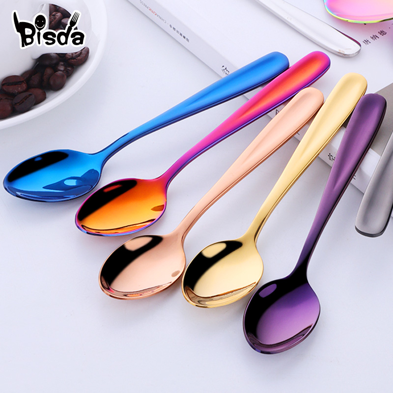 Rainbow Mini Tea Coffee Spoons Stainless Steel Colorful Plated Flatware Set Of 6 