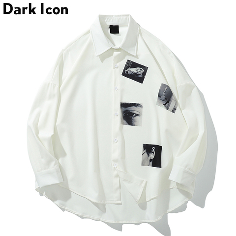 Dark Icon Printed Oversized Shirt Men 2022 Summer Turn-down Collar Men's Shirts Three Quarter Sleeve Shirts for Men ► Photo 1/6