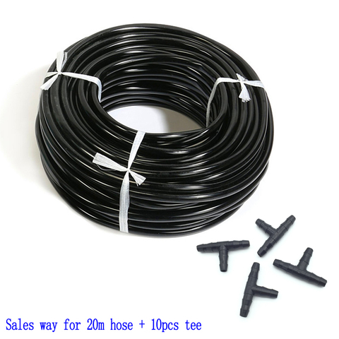 20m 4/7 Mm Hose + 10 Pcs Tee Connector Garden Irrigation System Accessories Wear Black 1/4 