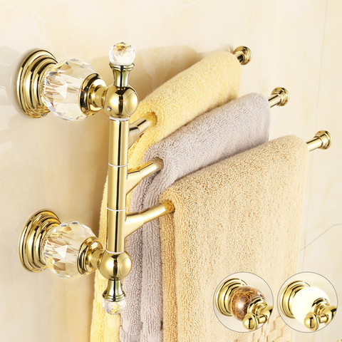 Antique Copper Gold Towel Rack luxury Crystal and Diamond Towel Bar 3 Rails 31CM Wall Mounted Bathroom Accessories ► Photo 1/2