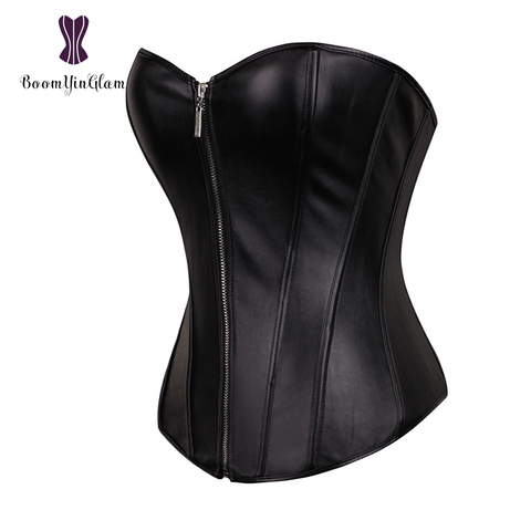 Punk Style Push Up Women'S Plus Size Slimming Body Shapewear Gothic Faux Leather Corset Bustier With Zip 834# ► Photo 1/6