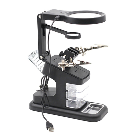 Helping Third Hand Tool Soldering Stand With 3X 4.5X Welding Magnifying Glass led Alligator Clips 360 Degree Rotating Adjustable ► Photo 1/1