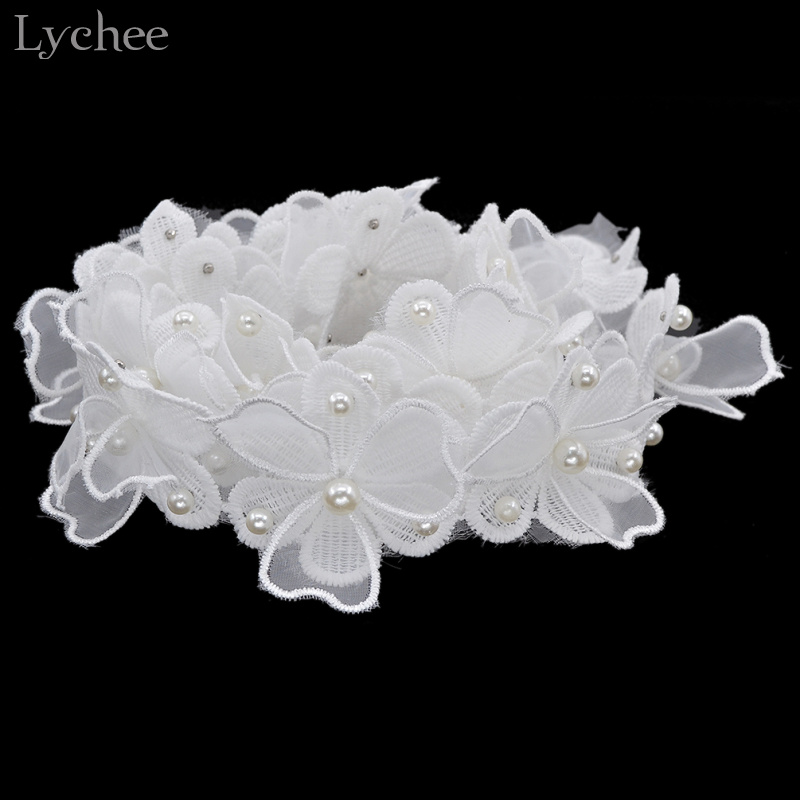 1 Yard chiffon Organza lace flower pearl lace  DIY trim wedding dress decoration 