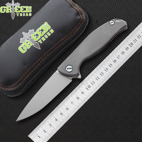 Green thorn F95 Flipper folding knife D2 blade TC4 Titanium Flat handle outdoor camping hunting pocket fruit knife EDC tools ► Photo 1/1