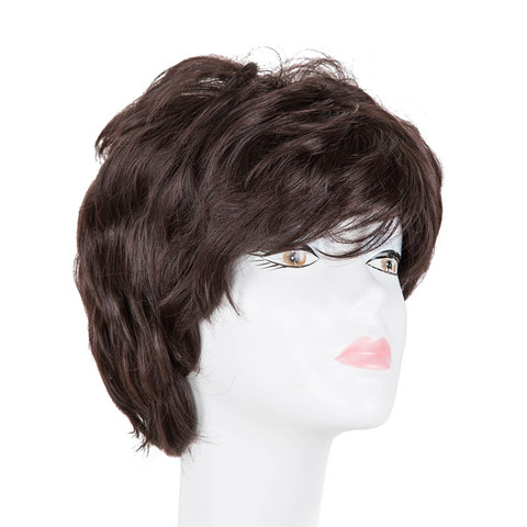 Mama's Wig Fei-Show Synthetic Short Wavy Dark Brown Hair Heat Resistant Fiber Male/Female Peruca Perruque Women Hairpiece Toupee ► Photo 1/4