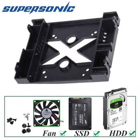 Supersonic 5.25 optical drive position to 3.5 inch 2.5 inch SSD 8CM FAN  Adapter Bracket Dock Hard Drive Holder For PC Enclosure ► Photo 1/6