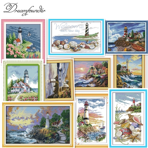 Lighthouse (4) cross stitch kit sea side 14ct count printed canvas 11ct fabric x stitching embroidery DIY handmade needlework ► Photo 1/6