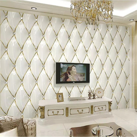 beibehang Custom wallpaper 3d mural luxury gold crystal rhombic stitching 3d European soft bag background wall papers home decor ► Photo 1/4