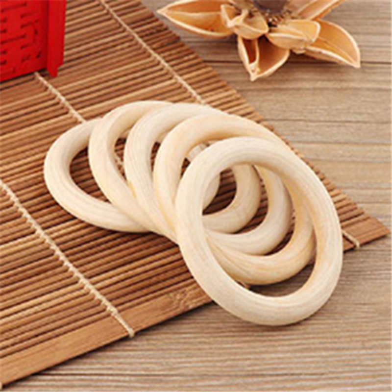 5pcs 70mm Baby Wooden Teething Rings Necklace Bracelet DIY Crafts Natural New 