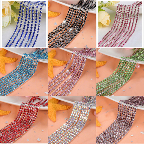 1yard/piece 30colors glass crystal Rhinestone Chain,silver bottom sew on Cup Chains For diy Garment Bags decorations ► Photo 1/6