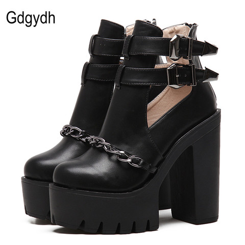 Gdgydh Spring Autumn Fashion Ankle Boots For Women High Heels Casual Cut-outs Buckle Round Toe Chain Thick Heels Platform Shoes ► Photo 1/6