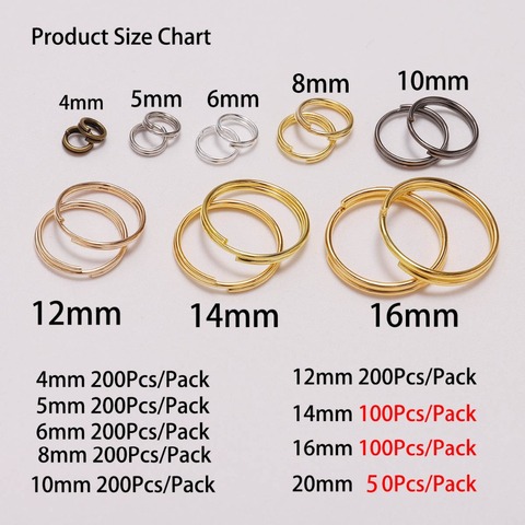 200pcs/lot 10 12 14 16 20mm Open Jump Rings Double Loops Split