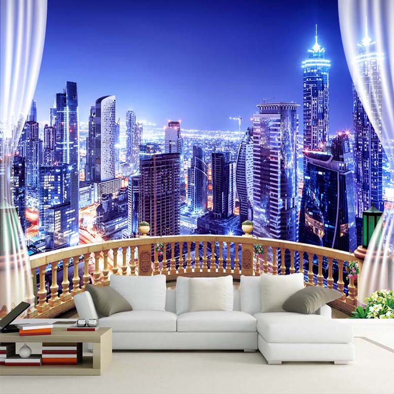 Night Mural Background Wallpaper 3D City View Wall Covering Backdrop Home Decors 