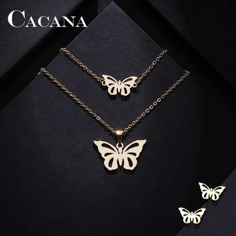 CACANA Stainless Steel Sets For Women Butterfly Shape Necklace Bracelet Earring Jewelry Lover's Engagement Jewelry S49 ► Photo 1/6