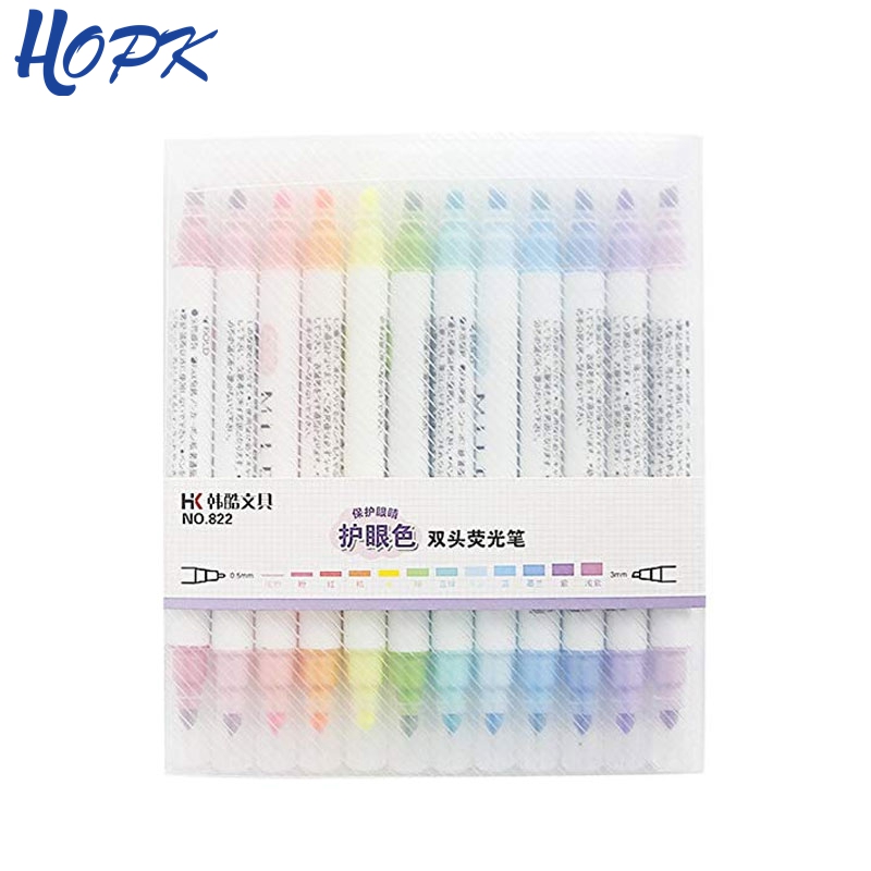 12pcs Marker Pens liner Headed Fluorescent Pen Milk Art Highlighter Drawing Pens 