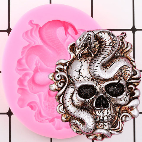 3D Skull Snake Silicone Molds Fondant Mold Halloween Cake Decorating Tools Resin Clay Soap Molds Candy Chocolate Gumpaste Moulds ► Photo 1/6
