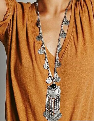 Turkey Bohemian Black Blue Stone Ethnic Coin tassel necklace Turkish Gypsy Boho Beach Choker Bib India Necklace for Women ► Photo 1/6