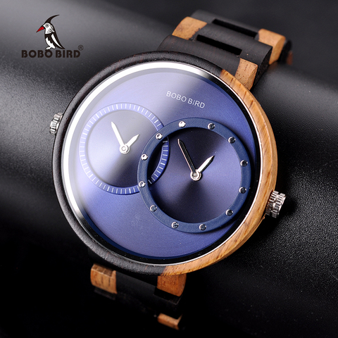 relogio masculino BOBO BIRD Watch Men 2 Time Zone Wooden Quartz Watches Women Design Men's Gift Wristwatch In Wood Box Dropship ► Photo 1/6