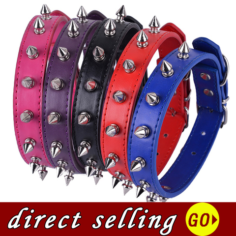 Personalized Spiked Collar For Small Dogs Red Rose Purple Black Navyblue Colors Pu Leather Dog Collar Pet Dog Supplies ► Photo 1/6